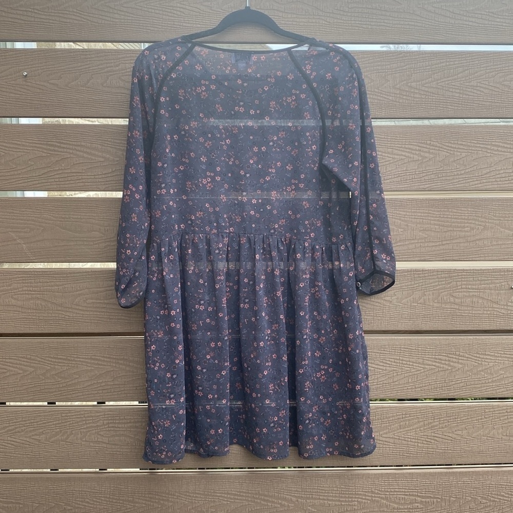 Frank & Oak Printed chiffon floral dress mid sleeves sheered Size Small - Picture 7 of 11